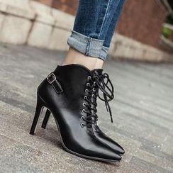 Niuna - Faux-Leather Lace-Up Ankle Boots Niuna - Faux-Leather Lace-Up Ankle Boots