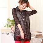 ZOO - 3/4-Sleeve Dotted Chiffon Blouse