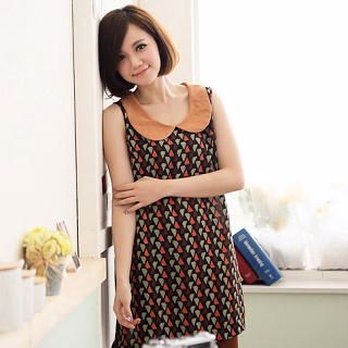 Sleeveless Peter Pan-Collar Patterned Dress