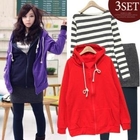 Soneed - Set: Hoodie + Striped Top + Skirt Overlay Leggings