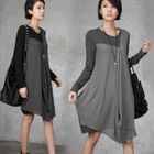 HALUMAYBE - Color-Block Chiffon Dress