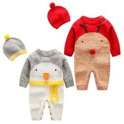 Madou - Baby Color-Block Knit One-Piece Madou - Baby Color-Block Knit One-Piece