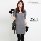 Stylementor - Set: Shirred Sleeve Knit Dress + Tights