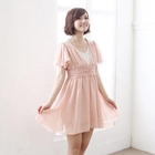A-SO-BI - Lace Bib Beaded Shirred Dress
