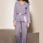 Moonbasa - Pajamas Set: Tie-Waist Top + Pants