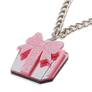 Sweet Pink Glitter Present Chain Silver Necklace Sweet Pink Glitter Present Chain Silver Necklace