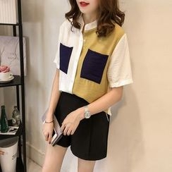 Little V - 拼接短袖襯衫 Little V - 拼接短袖襯衫
