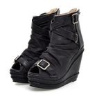 Smoothie - Peep-Toe Shirred Wedge Ankle Boots