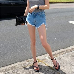 LIPHOP - Distressed Denim Hot Pants LIPHOP - Distressed Denim Hot Pants