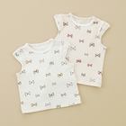 coeur a coeur - Bow Print Trim Sleeve Tee