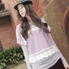 CatWorld - Short-Sleeve Lace-Trim Cropped Top