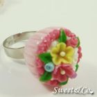 Sweet & Co. - Sweet Pink Floral Mini Cupcake Silver Ring
