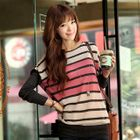 CLICK - Color-Block Striped Knit Top
