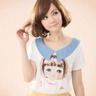 CatWorld - Denim-Collar Girl-Print Top