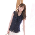 Tokyo Fashion - Bow-Accent Sleeveless Ruffled Blouse