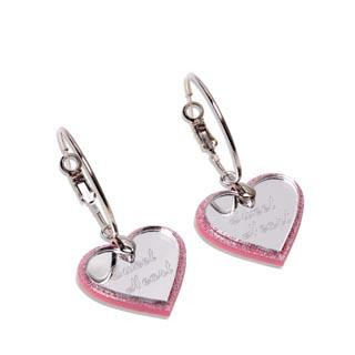Pink Glitter Sweet Heart Mirror Hoop Earrings Pink Glitter Sweet Heart Mirror Hoop Earrings