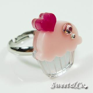 Mini Pink Cupcake Crystal Silver Ring