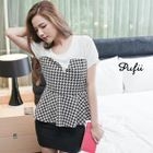 PUFII - Chiffon-Panel Houndstooth Peplum Top