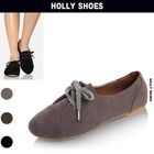 Holly Shoes - Faux-Suede Lace-Up Flats