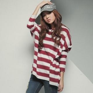 Drop Shoulder Stripe Hooded Pullover Drop Shoulder Stripe Hooded Pullover