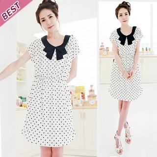 Bow-Accent Dotted Dress