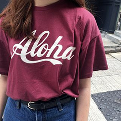 Dute - 'Aloha' Print Crewneck T-Shirt Dute - 'Aloha' Print Crewneck T-Shirt