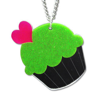 XL Glitter Green Cupcake Mirror Long Necklace