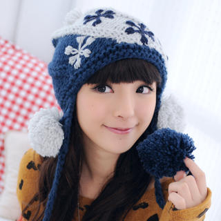 Nordic Print Color-Block Pompom Beanie