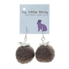 MyLittleThing - Brown Felt Wool Ball Ball Bird Earrings