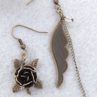 Vintage Rose and Feather Earrings