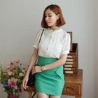 SUVINSHOP - Perforated Scalloped-Edge Blouse