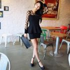 BENGGIRL - Polka Dot Sheer-Panel Peplum Dress