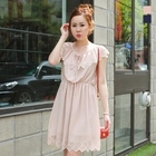 J-ANN - Eyelet Lace Trim Gathered Wait Dress