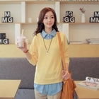 CLICK - Inset Denim Shirt Knit Top