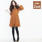 Beccgirl - Set: Polka Dot Pleated Dress + Tights