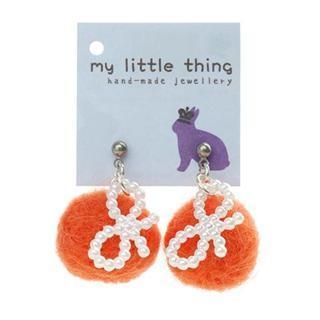 Orange Felt Wool Ball Ball Ribbon Earrings