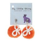 MyLittleThing - Orange Felt Wool Ball Ball Ribbon Earrings
