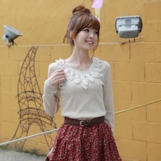Knit Lace Bib Long Sleeve Top Knit Lace Bib Long Sleeve Top