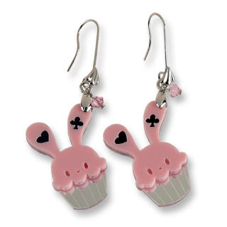 Sweet Pink Bunny Cupcake of Heart Swarovski Crystal Dangle Earrings Sweet Pink Bunny Cupcake of Heart Swarovski Crystal Dangle Earrings