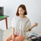 SUVINSHOP - Perforated Ruffle-Trim Top