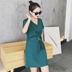 Jack Grace - Short-Sleeve Belted Chiffon Dress Jack Grace - Short-Sleeve Belted Chiffon Dress