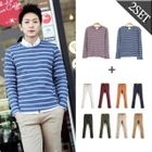 VINTAGE BROTHERS - Set: Striped Knit Top + Cotton Blend Pants