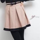 yeomong - Contrast-Trim Pleated Skirt with Belt