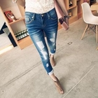 PUFFY - Lace-Cuffed Distressed Cropped Jeans