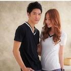 Sha 2 Shop - Contrast-Trim V-Neck Short-Sleeve Tee