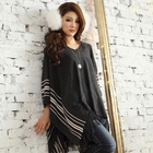 Tokyo Fashion - Tassel-Hem Striped Knit Poncho