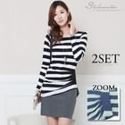 Stylementor - Set: Shirred Stripe Top + Knit Miniskirt