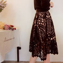 LEELIN - Laced A-Line Midi Skirt LEELIN - Laced A-Line Midi Skirt