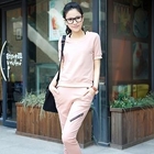 HuaYuZhiLu - Set: Drawstring-Detail Short-Sleeve Top + Sweatpants