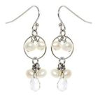 Keleo - Silver clear quartz, pearl earrings